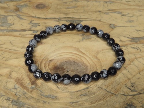 obsydian śnieżny * bransoletka 6mm - szlif fasetkowy