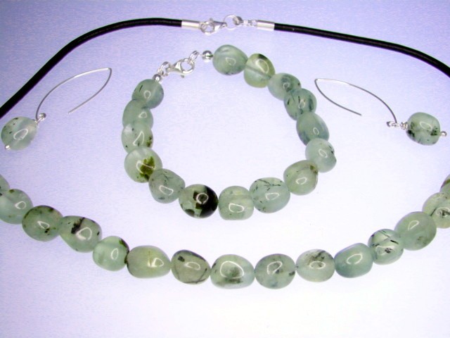 prehnit * naszyjnik, kolczyki, bransoletka