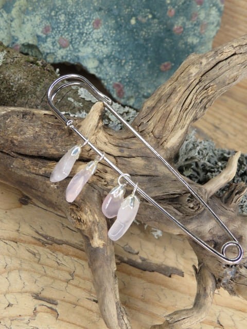 kwarc różowy agrafka - broszka