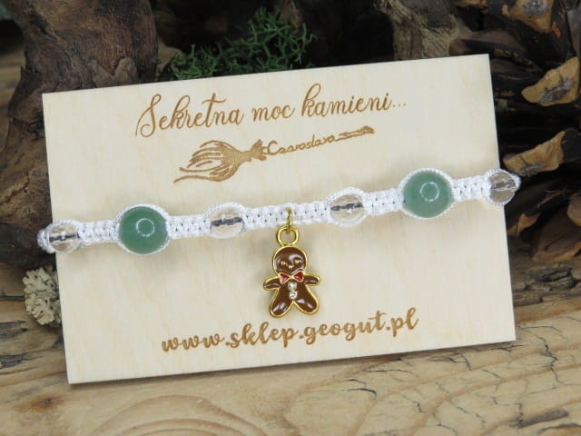 Bransoletka świąteczna - zawieszka Ciastek * awenturyn kryształ górski * makrama