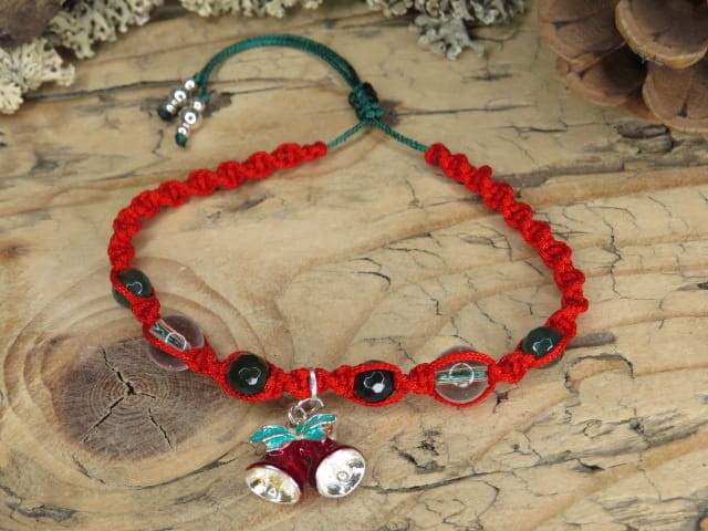 Bransoletka świąteczna dzwoneczki * agat mszysty kryształ górski * makrama