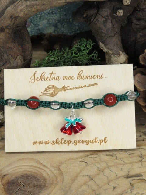 Bransoletka świąteczna dzwoneczki * jaspis kryształ górski * makrama