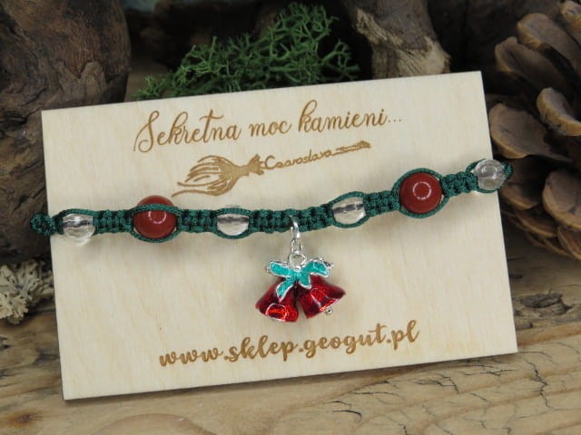 Bransoletka świąteczna dzwoneczki * jaspis kryształ górski * makrama