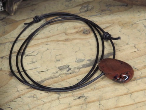 obsydian mahoniowy * amulet ochronny na rzemieniu