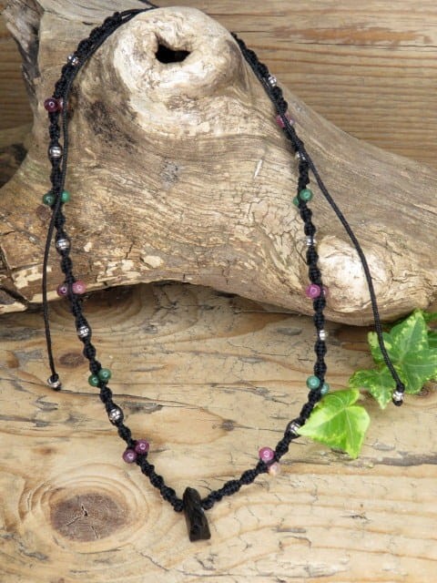 turmalin czarny szerl * amulet ochronny * naszyjnik makrama