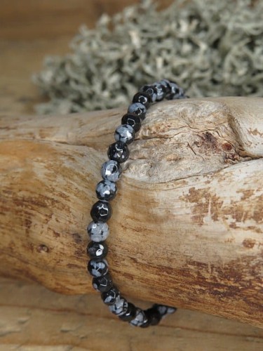 obsydian śnieżny * bransoletka 4mm - szlif fasetkowy