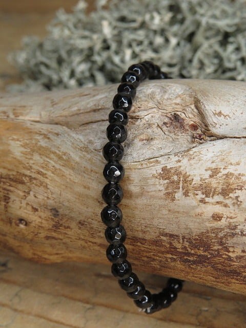 obsydian czarny * bransoletka z kulek 4mm - szlif fasetkowy