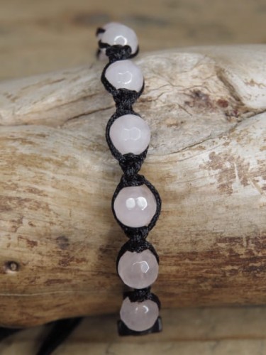 różaniec z kwarcu różowego * bransoletka pleciona makrama