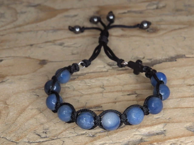 różaniec z kwarcu niebieskiego * bransoletka pleciona makrama