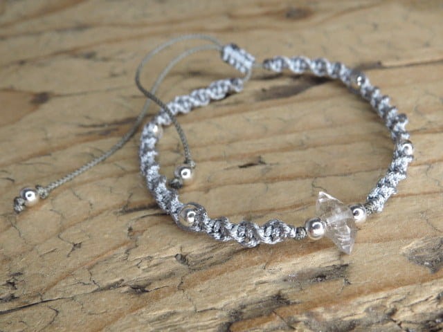 Diament z Herkimer - kryształ górski - bransoletka makrama