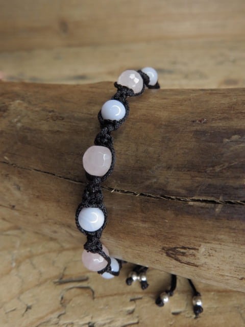 kwarc różowy i chalcedon bransoletka * czystość w miłości * makrama
