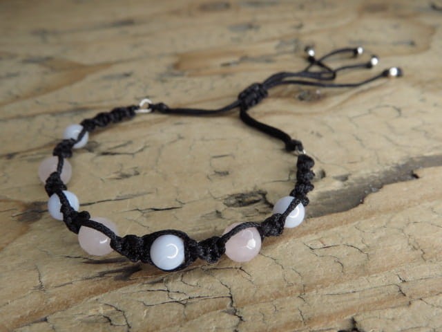 kwarc różowy i chalcedon bransoletka * czystość w miłości * makrama