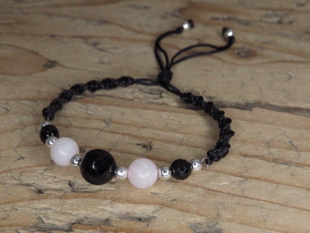 Czarny turmalin i kwarc różowy bransoletka * ochrona w miłości * makrama