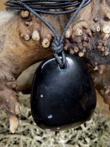 obsydian śnieżny * amulet ochronny na rzemieniu