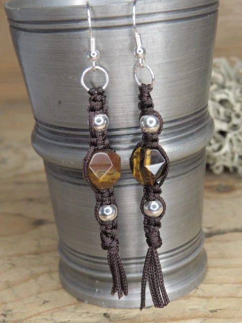 tygrysie oko* kolczyki makrama