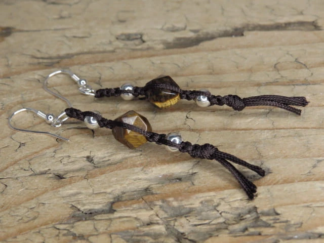 tygrysie oko* kolczyki makrama