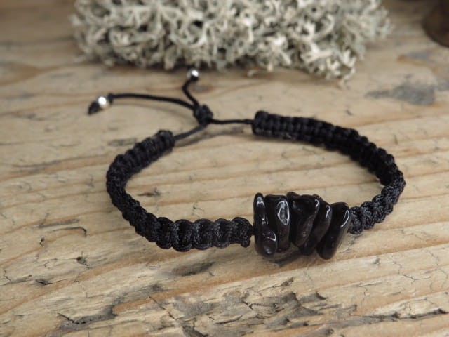 tektyt Indochinit - kamień telepatii - bransoletka męska makrama