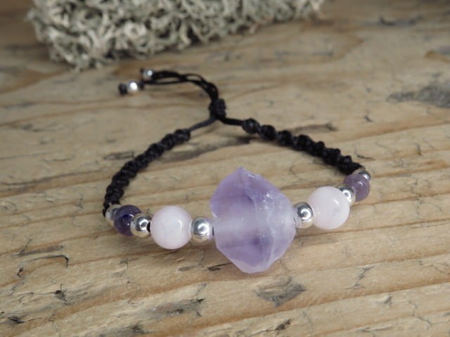 ametyst i kwarc różowy * bransoletka makrama