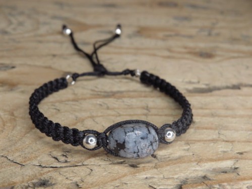 obsydian śnieżny * ochrona * bransoletka makrama