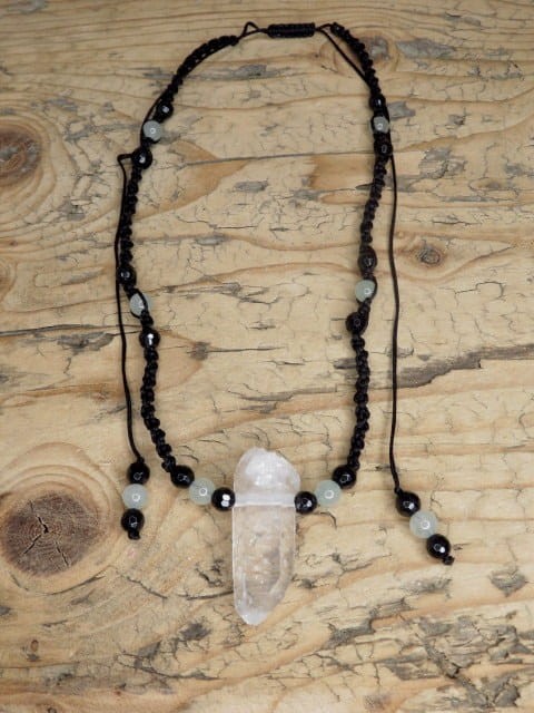 kryształ górski turmalin awenturyn * amulet ochrona i energia * naszyjnik makrama