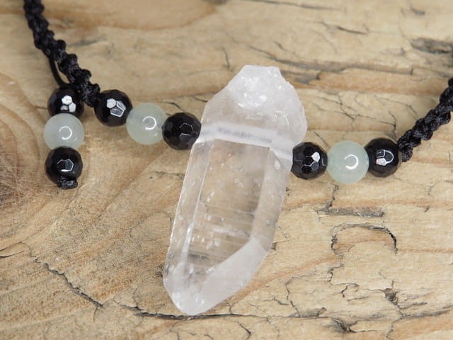 kryształ górski turmalin awenturyn * amulet ochrona i energia * naszyjnik makrama