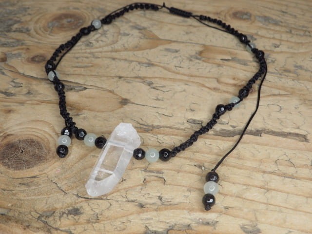 kryształ górski turmalin awenturyn * amulet ochrona i energia * naszyjnik makrama