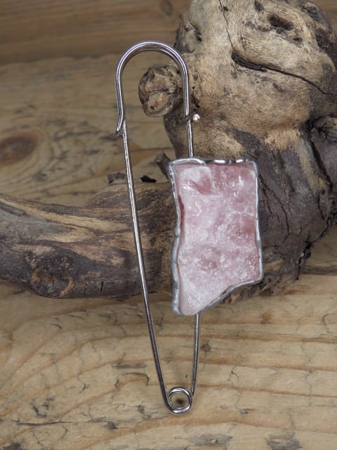 kwarc różowy agrafka - broszka duża