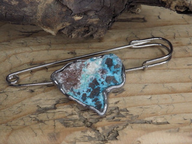 chryzokola agrafka - broszka duża