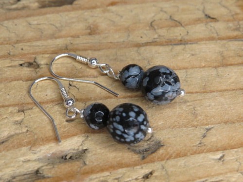 obsydian śnieżny * kolczyki