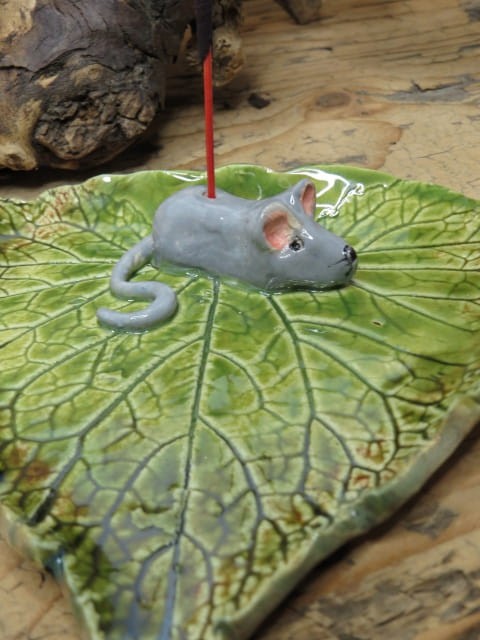 podstawka pod kadzidełko - kadzielniczka z myszką - ceramika ręcznie robiona