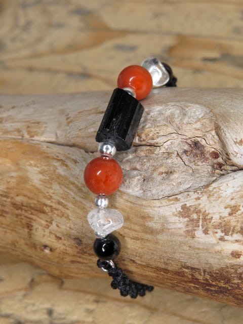 czarny turmalin kryształ górski jaspis - bransoletka ochronna