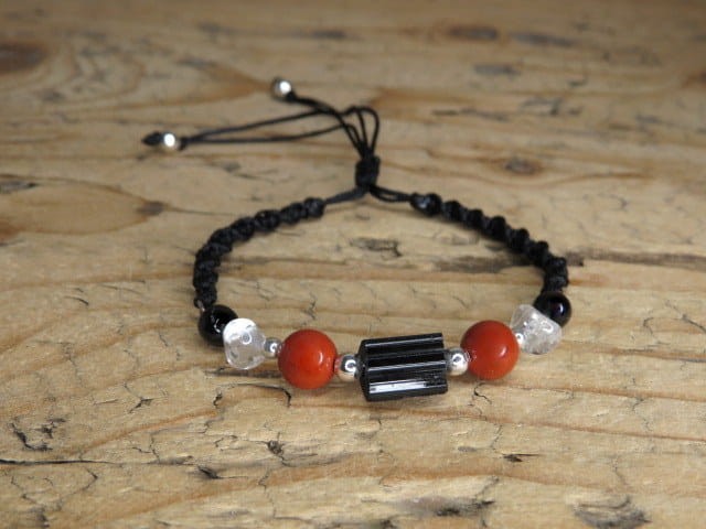 czarny turmalin kryształ górski jaspis - bransoletka ochronna