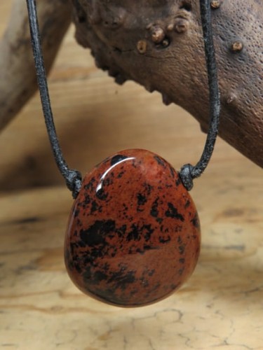 obsydian mahoniowy * amulet ochronny na rzemieniu