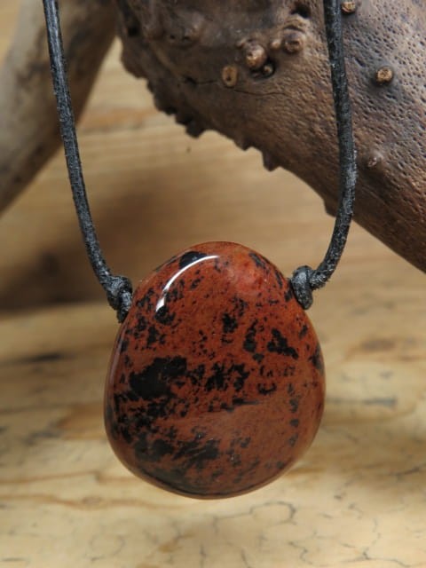 obsydian mahoniowy * amulet ochronny na rzemieniu