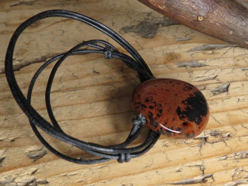 obsydian mahoniowy * amulet ochronny na rzemieniu