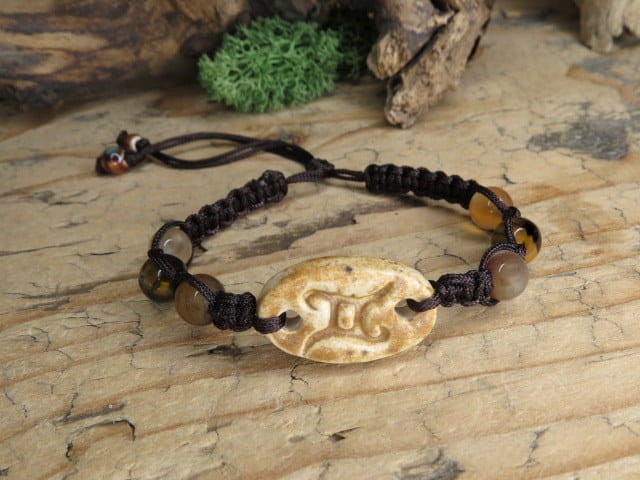 Ręcznie pleciona bransoletka Bliźnięta z ceramiką, agatem, karneolem i tygrysim okiem