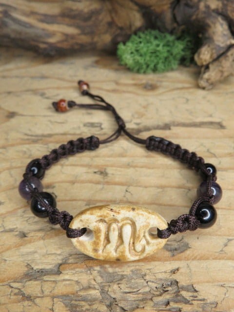 Bransoletka zodiakalna Skorpion – ceramika i kamienie - makrama