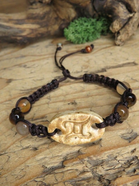 Regulowana bransoletka zodiakalna Bliźnięta – ceramika i kamienie