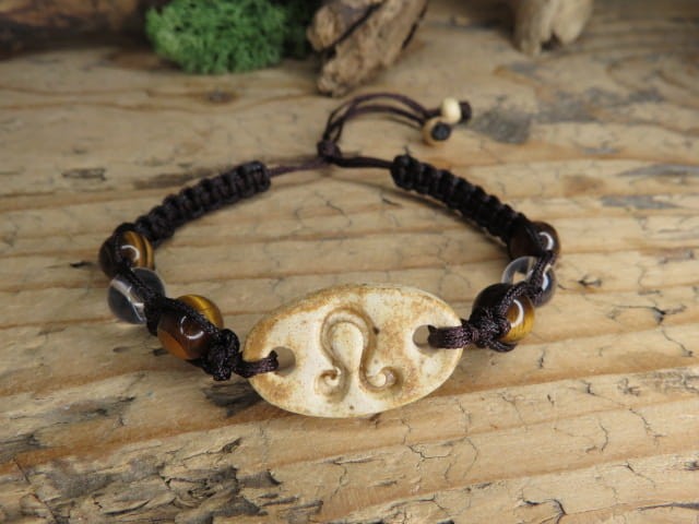 Ręcznie pleciona bransoletka Lew z tygrysim okiem i kryształem górskim