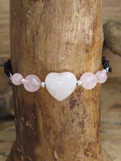 Bransoletka makrama z sercem z kwarcu różowego