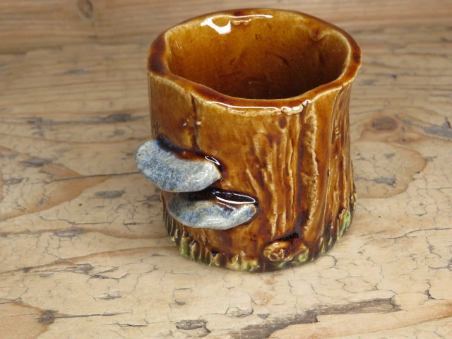 Kubeczek leśny / piórnik – pień drzewa z hubami, ceramika