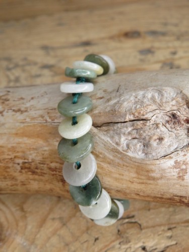 jadeit zielony z Birmy * bransoletka talarki pleciona makrama