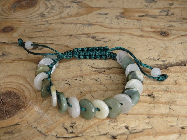 jadeit zielony z Birmy * bransoletka talarki pleciona makrama