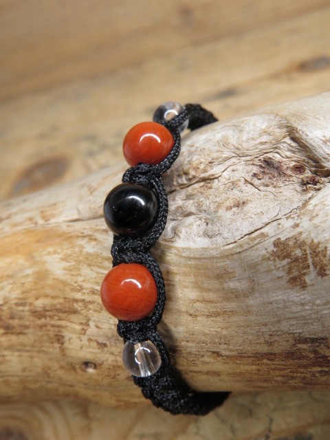 czarny turmalin kryształ górski jaspis - bransoletka ochronna