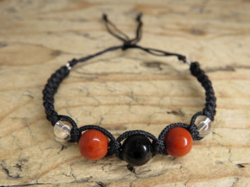 czarny turmalin kryształ górski jaspis - bransoletka ochronna