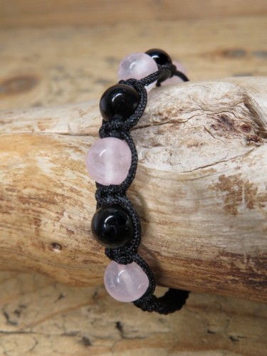 Czarny turmalin i kwarc różowy bransoletka * ochrona w miłości * makrama