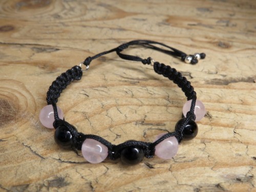 Czarny turmalin i kwarc różowy bransoletka * ochrona w miłości * makrama