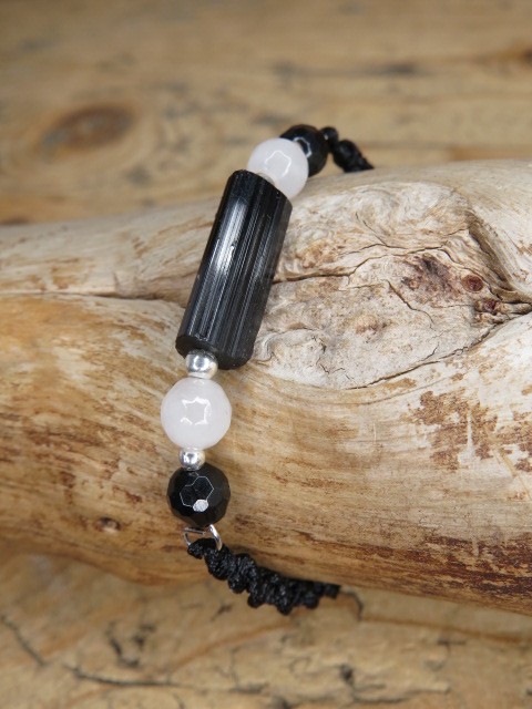 Czarny turmalin i kwarc różowy bransoletka * ochrona w miłości * makrama