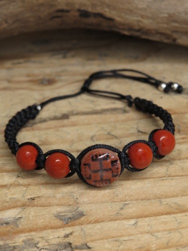 Bransoletka słowiańska – Ręce Boga i jaspis - ceramika i makrama