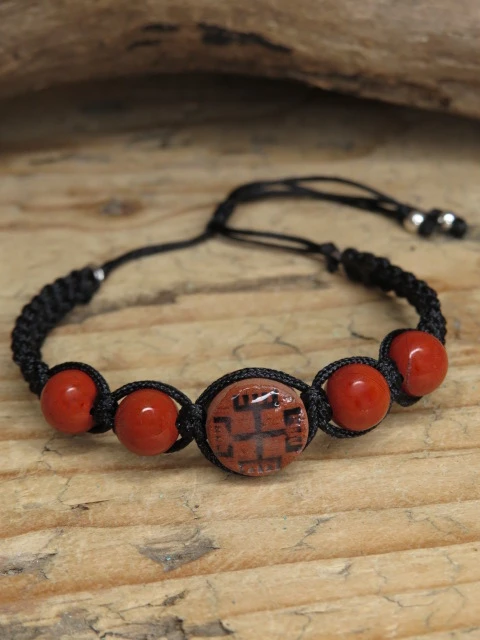 Bransoletka słowiańska – Ręce Boga i jaspis - ceramika i makrama